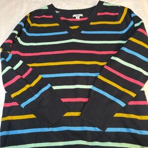 Striped Multicolor Women’s Sweater, Croft & Barrow XL Slenderizing,#preppy v-ne